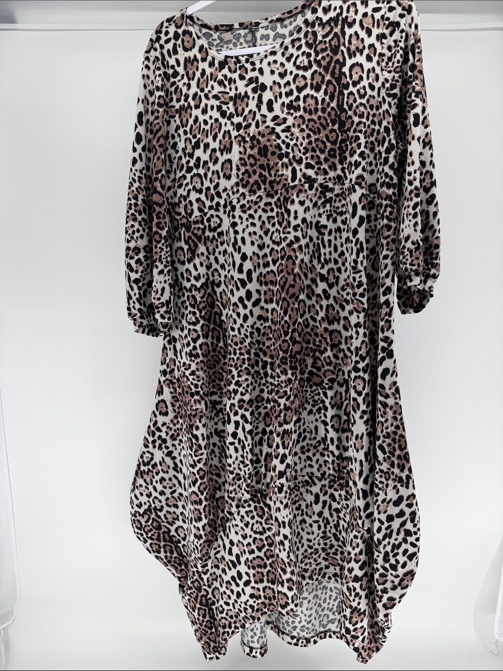 Leopard Print Midi Bubble Dress in Brown and Black - Relaxed Fit